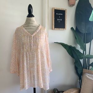 Patterned Long Sleeve Plus Size Blouse